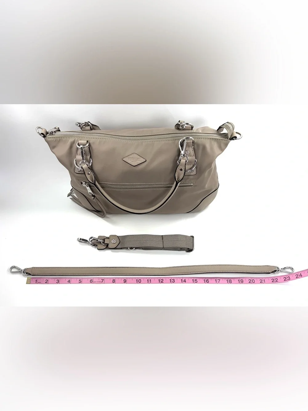 MZ Wallace Bedford Nylon Convertible Satchel | Taupe | 2 Straps | EUC